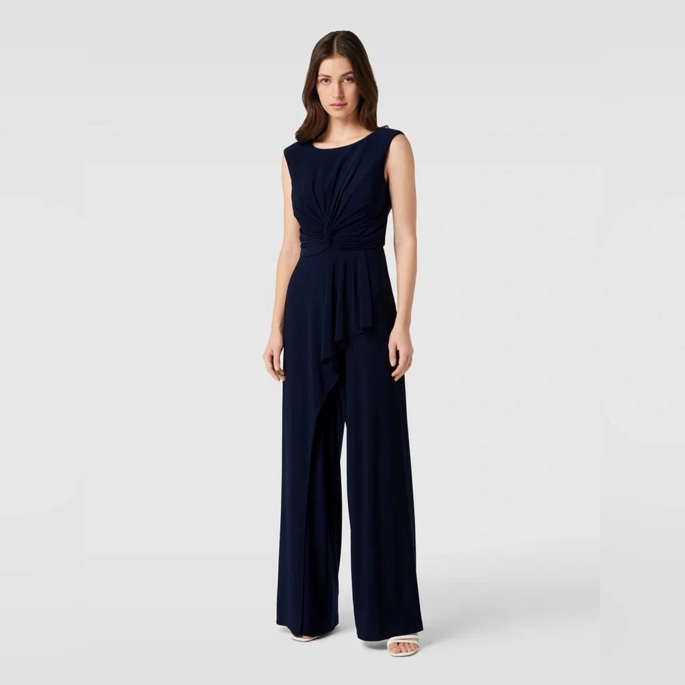 Adrianna Papell Women's Jersey Draped Jumpsuit, Midnight size 4